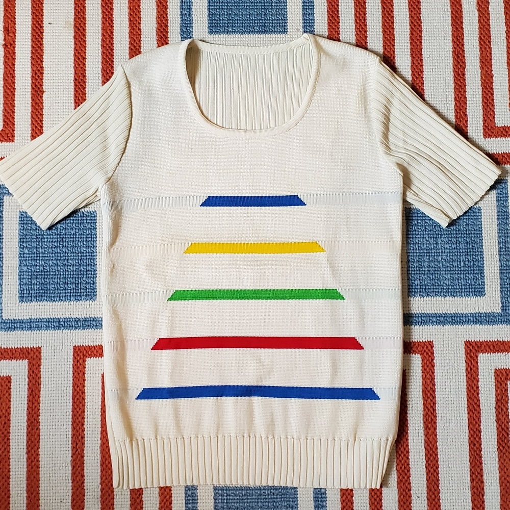 1970's Short Sleeve Striped Sweater // Vintage Clothing
